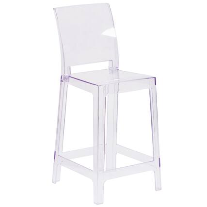 Front. Flash Furniture - Emilie Ghost Counter Stool with Square Back in Transparent Crystal - Clear.