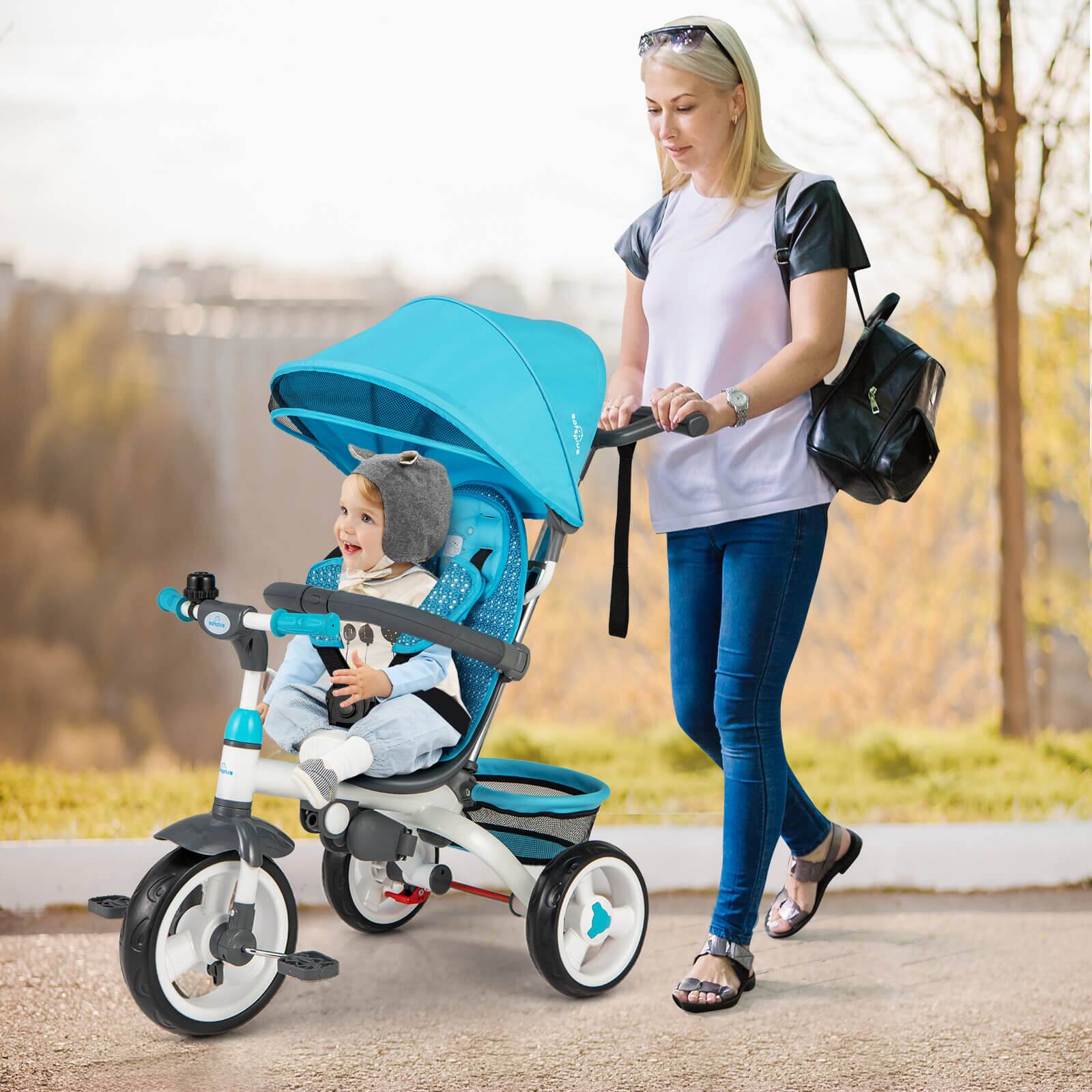Alt View 1. Costway - Costway Blue Baby Stroller Tricycle Detachable Learning Toy Bike - Blue.