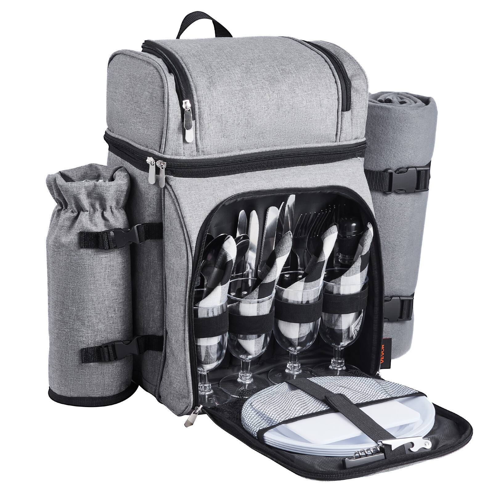 Alt View 5. VEVOR - Picnic Backpack, Beach Picnic Backpack Bag for 4 Person with Insulated Cooler Compartment - Gray.