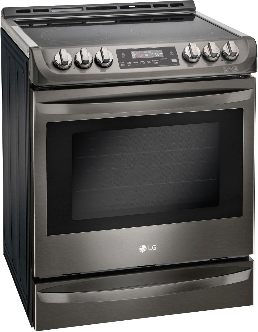 Angle View: LG - 6.3 Cu. Ft. Self-Cleaning Slide-In Electric Range with ProBake Convection - Black stainless steel
