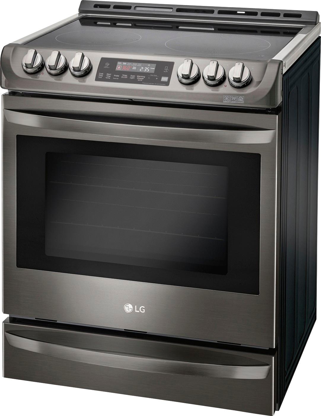 Left View: LG - 6.3 Cu. Ft. Self-Cleaning Slide-In Electric Range with ProBake Convection - Black stainless steel