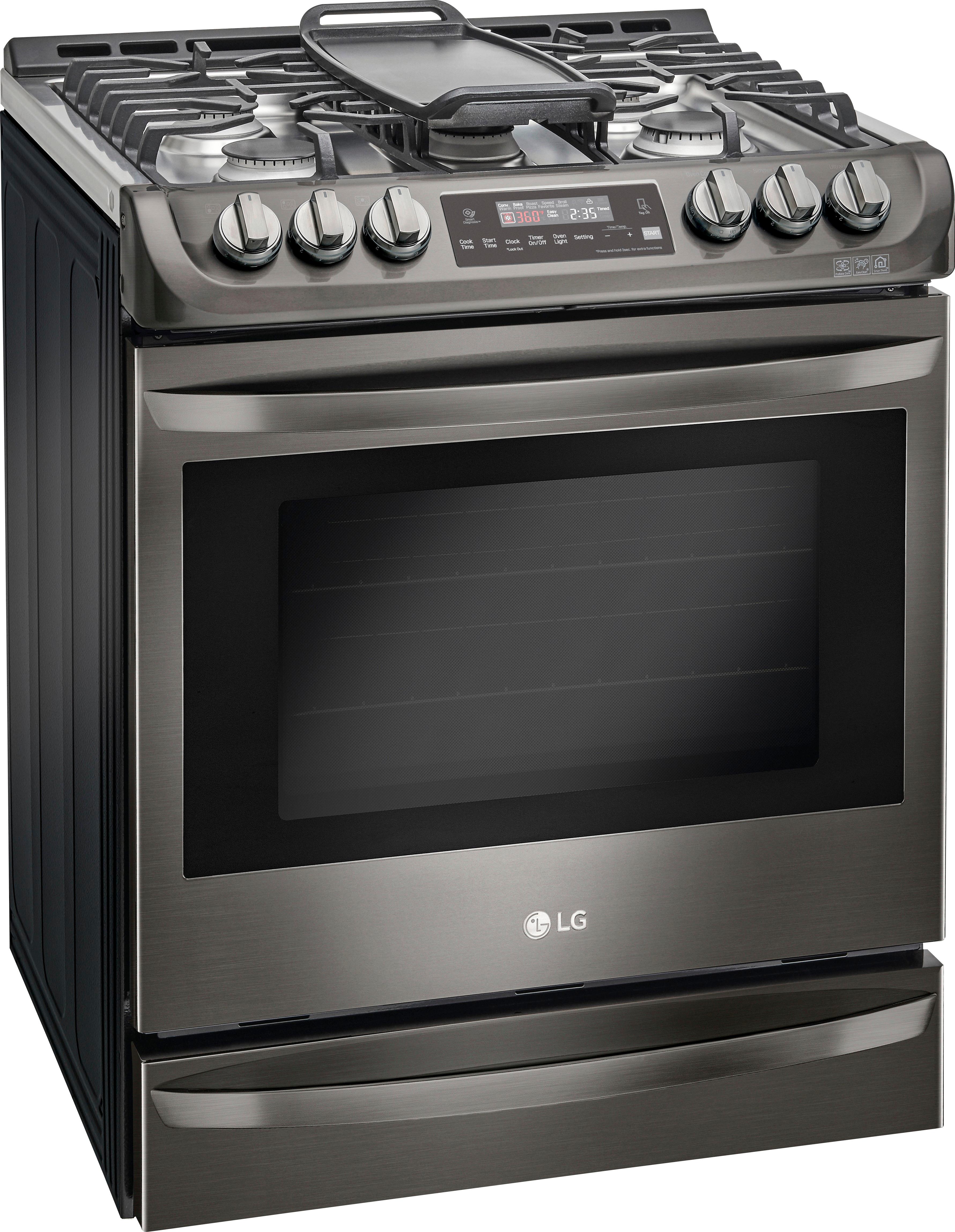 Angle View: LG - 6.3 Cu. Ft. Self-Cleaning Slide-In Gas Range with ProBake Convection - Black stainless steel