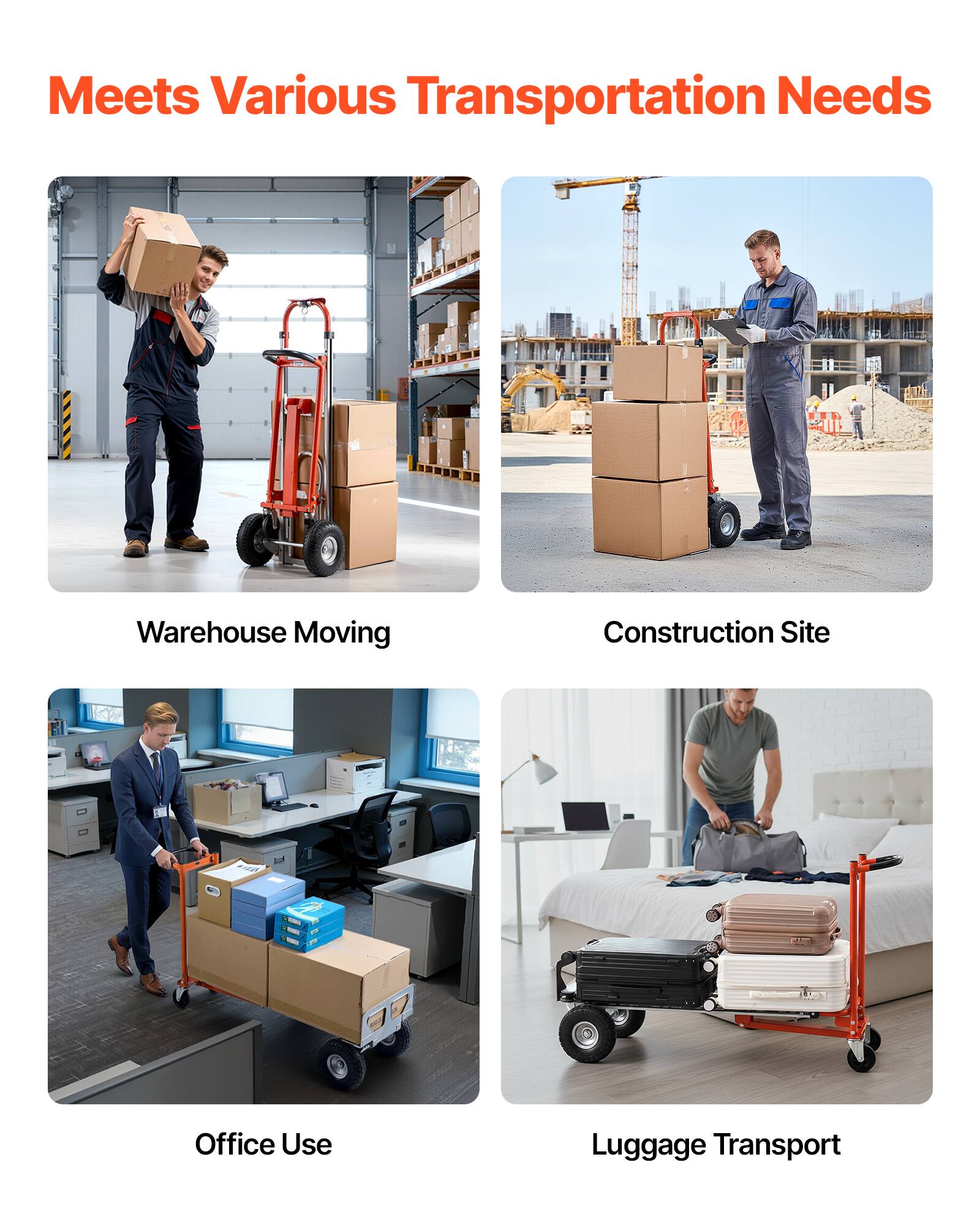 Meets Various Transportation Needs

- Warehouse Moving
- Construction Site
- Office Use
- Luggage Transport
