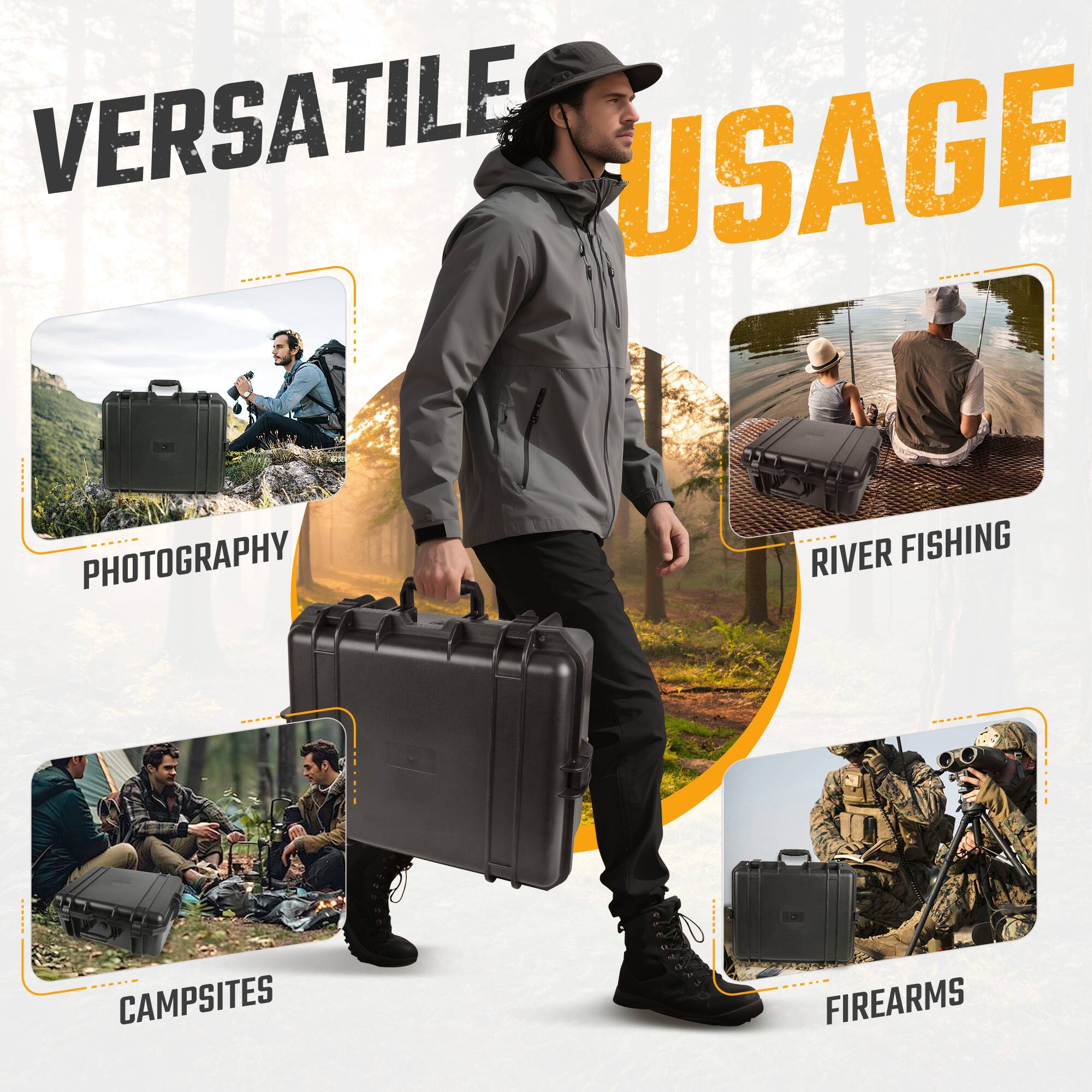 VERSATILE USAGE

- PHOTOGRAPHY
- RIVER FISHING
- CAMPSITES
- FIREARMS