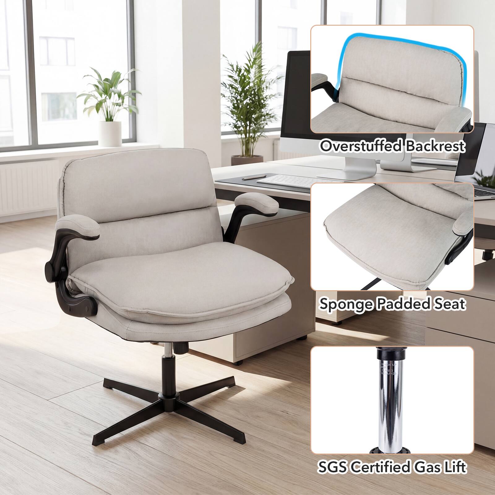 Overstuffed Backrest  
Sponge Padded Seat  
SGS Certified Gas Lift