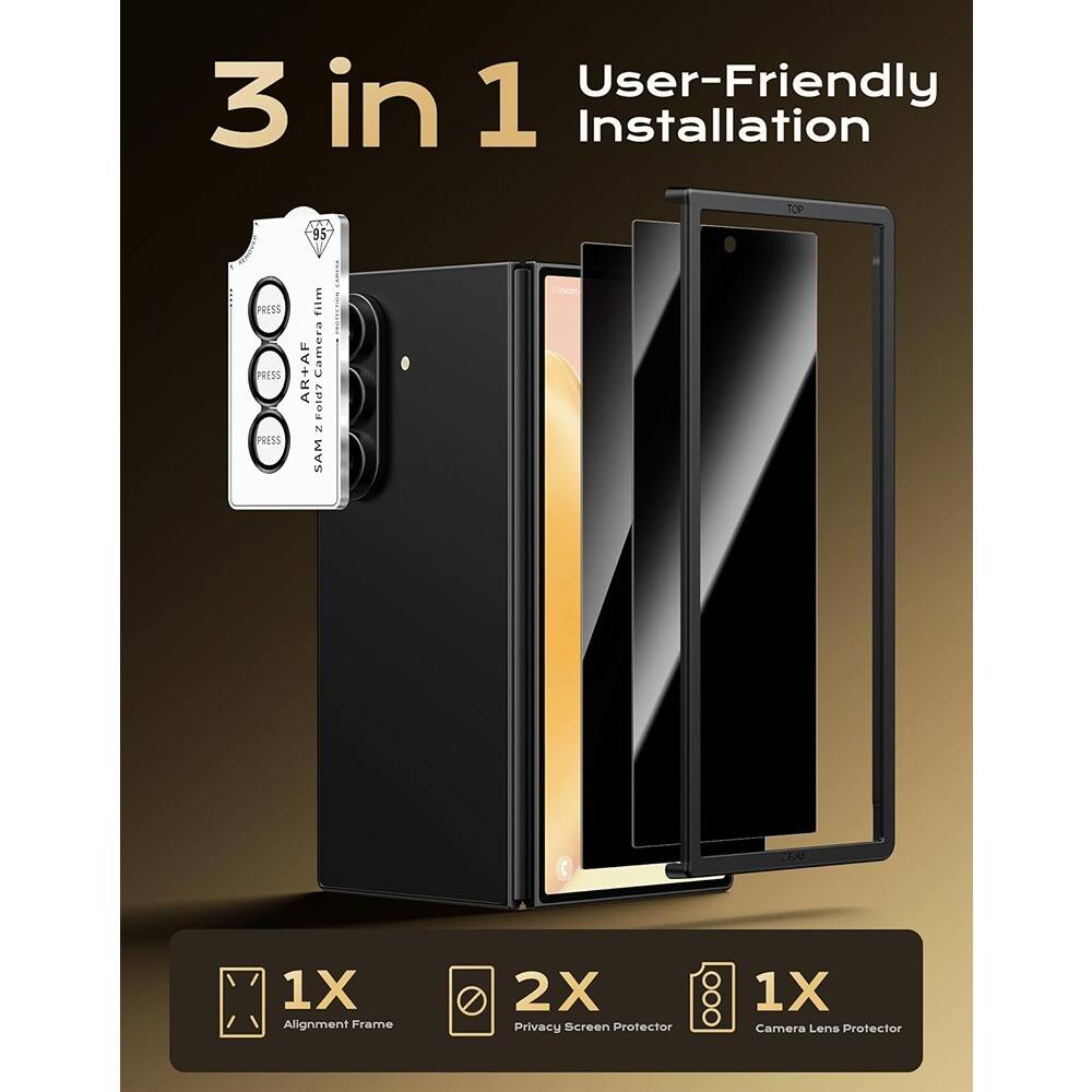 3 in 1 User-Friendly Installation

- 95% AR+AF Camera Film
- 1X Alignment Frame
- 2X Privacy Screen Protector
- 1X Camera Lens Protector