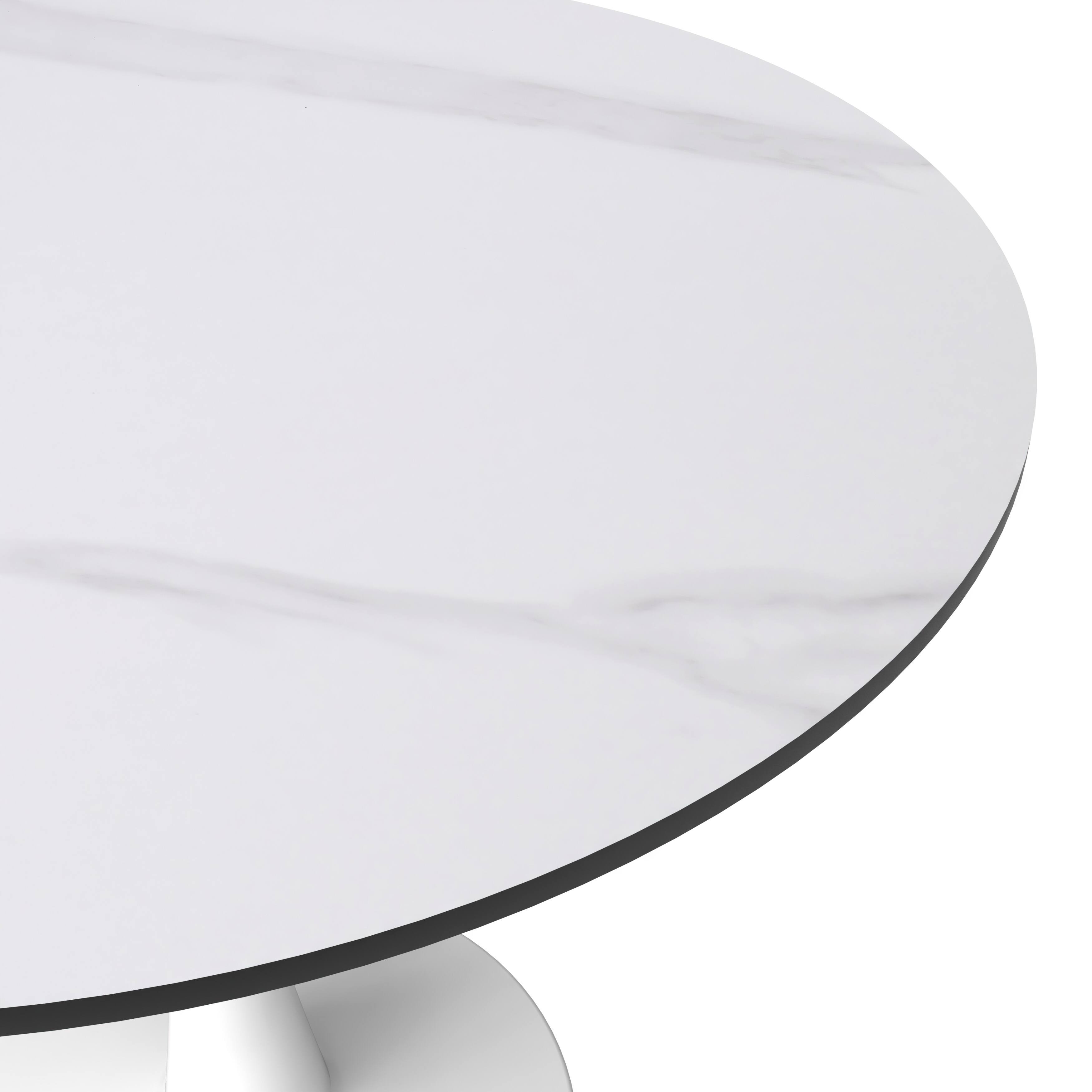 Alt View 5. LeisureMod - Bristol 31" Mid-Century Round Kitchen Table - Heavy-Duty Pedestal Base, Scratch-Resistant Stone or Wood Top - Stone - White.