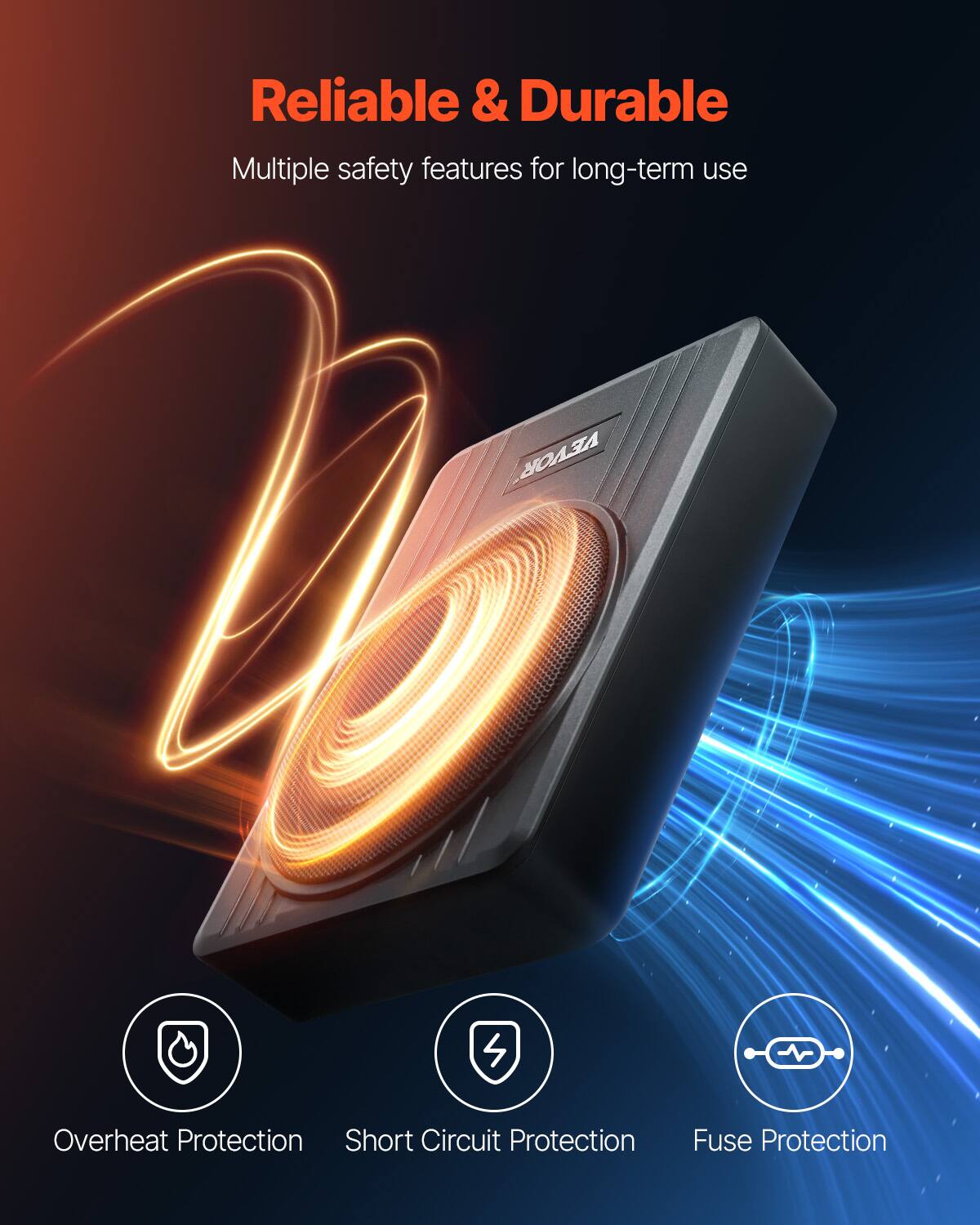 Reliable & Durable  
Multiple safety features for long-term use  

Overheat Protection  
Short Circuit Protection  
Fuse Protection