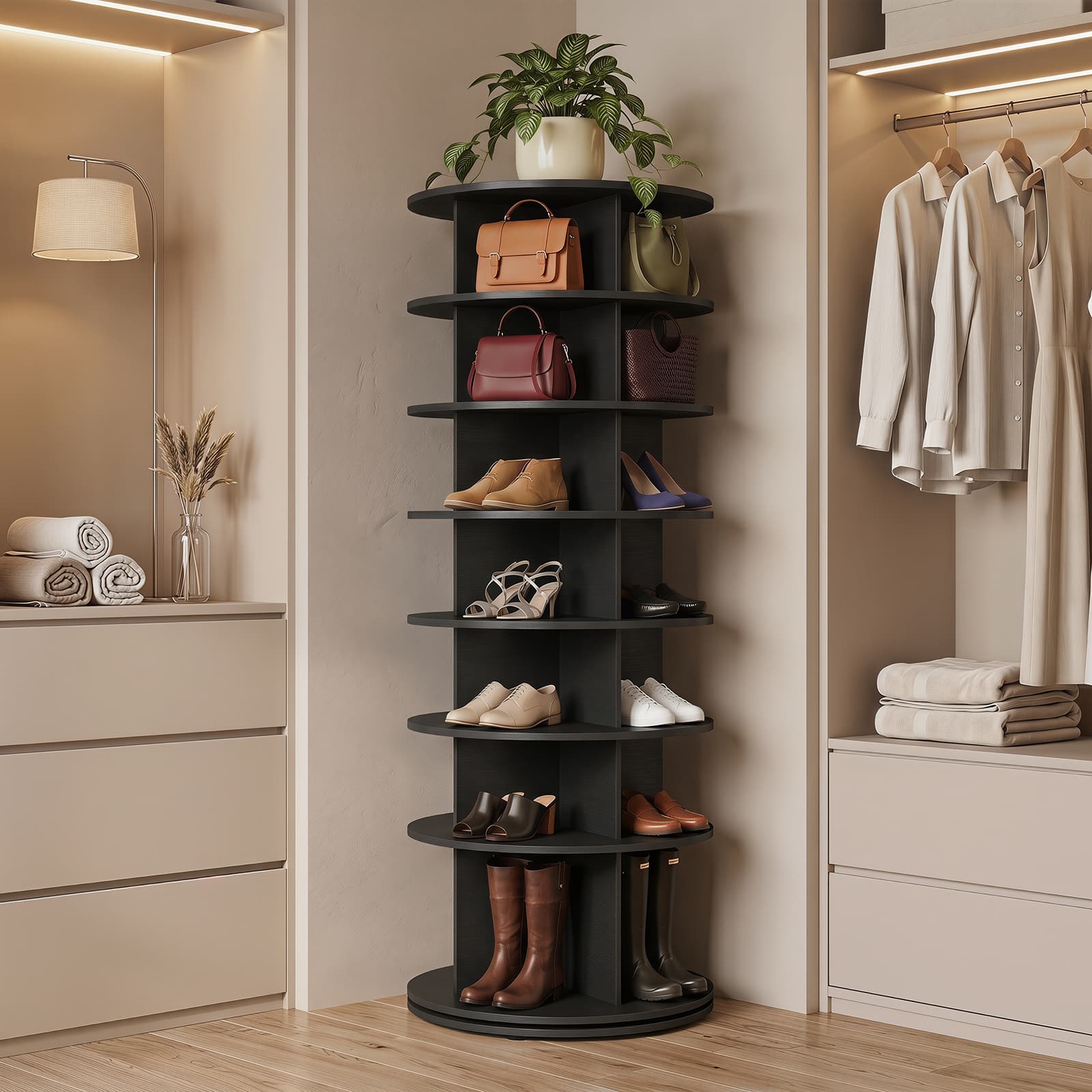 Costway - 7-Tier Rotating Shoe Rack Tower with 4 Cubes Per Shelf for Hats, Bags & Books - Black price history on PriceWatchPro
