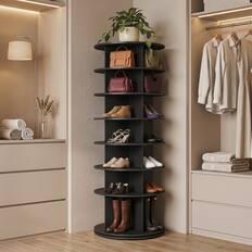 Front. Costway - Costway 7-Tier Rotating Shoe Rack Tower with 4 Cubes Per Shelf for Hats, Bags & Books - Black.