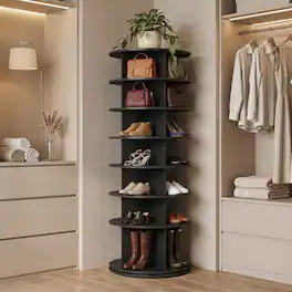 Costway - 7-Tier Rotating Shoe Rack Tower with 4 Cubes Per Shelf for Hats, Bags & Books - Black