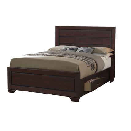 Front. Manhattan Lane - Wooden Queen Size Bed with 4 Spacious Side Rail Drawers - Brown.