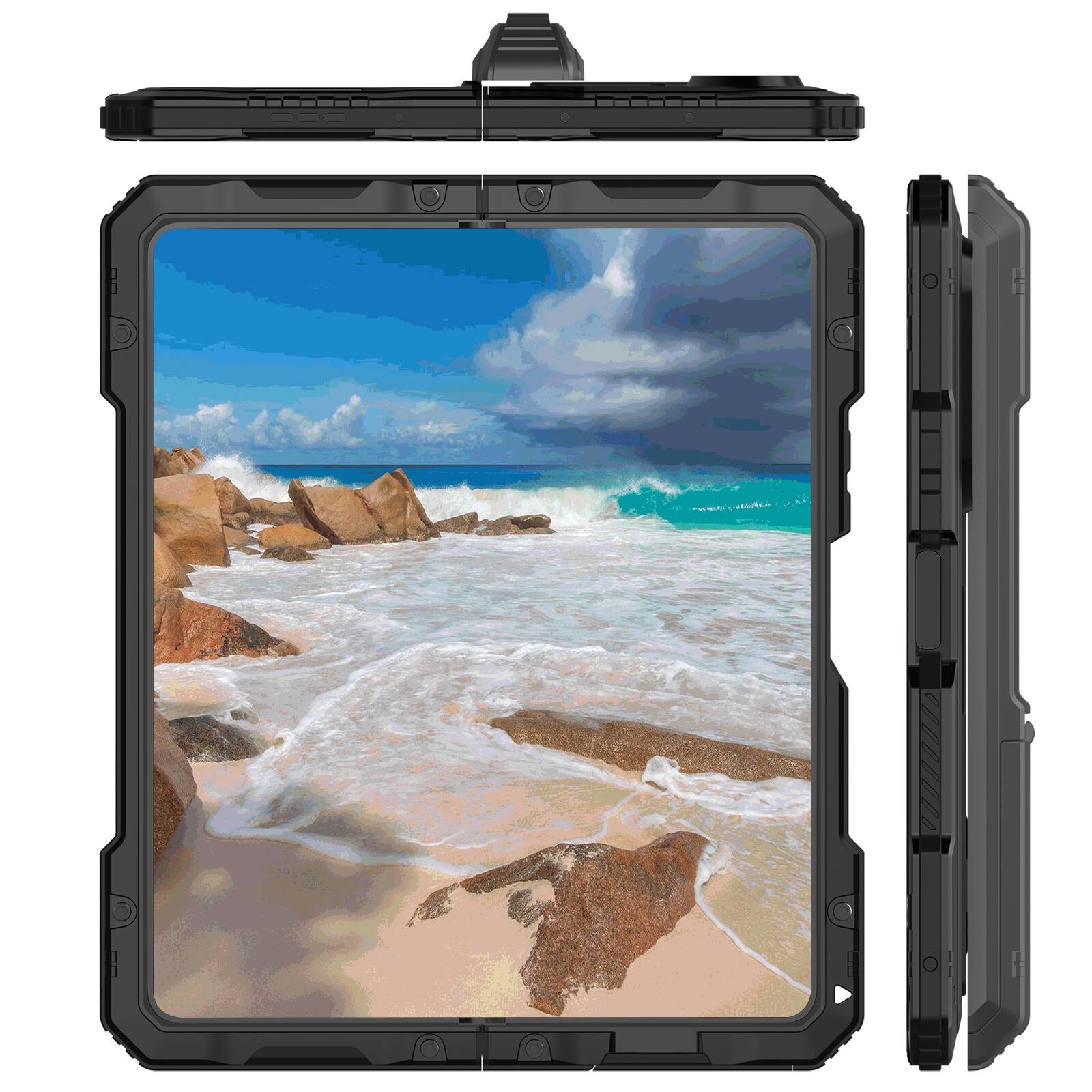 Left. Dteck - for Samsung Galaxy Z Fold 5 Case with S Pen Holder,Heavy Duty Metal Rubber Hybrid Shockproof Case with Hinge Protection - Black.