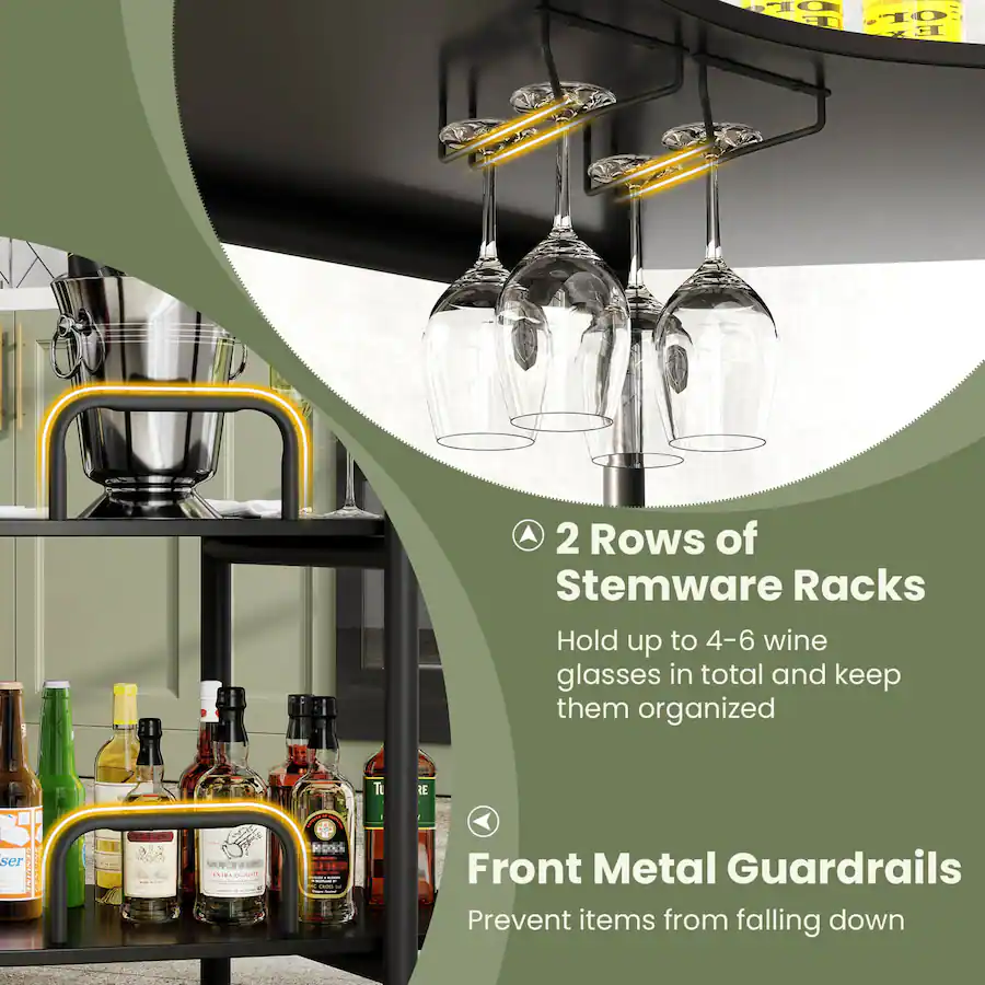 Costway 3 Tier Home Bar Unit with Stemware Racks & Storage Shelves with ...