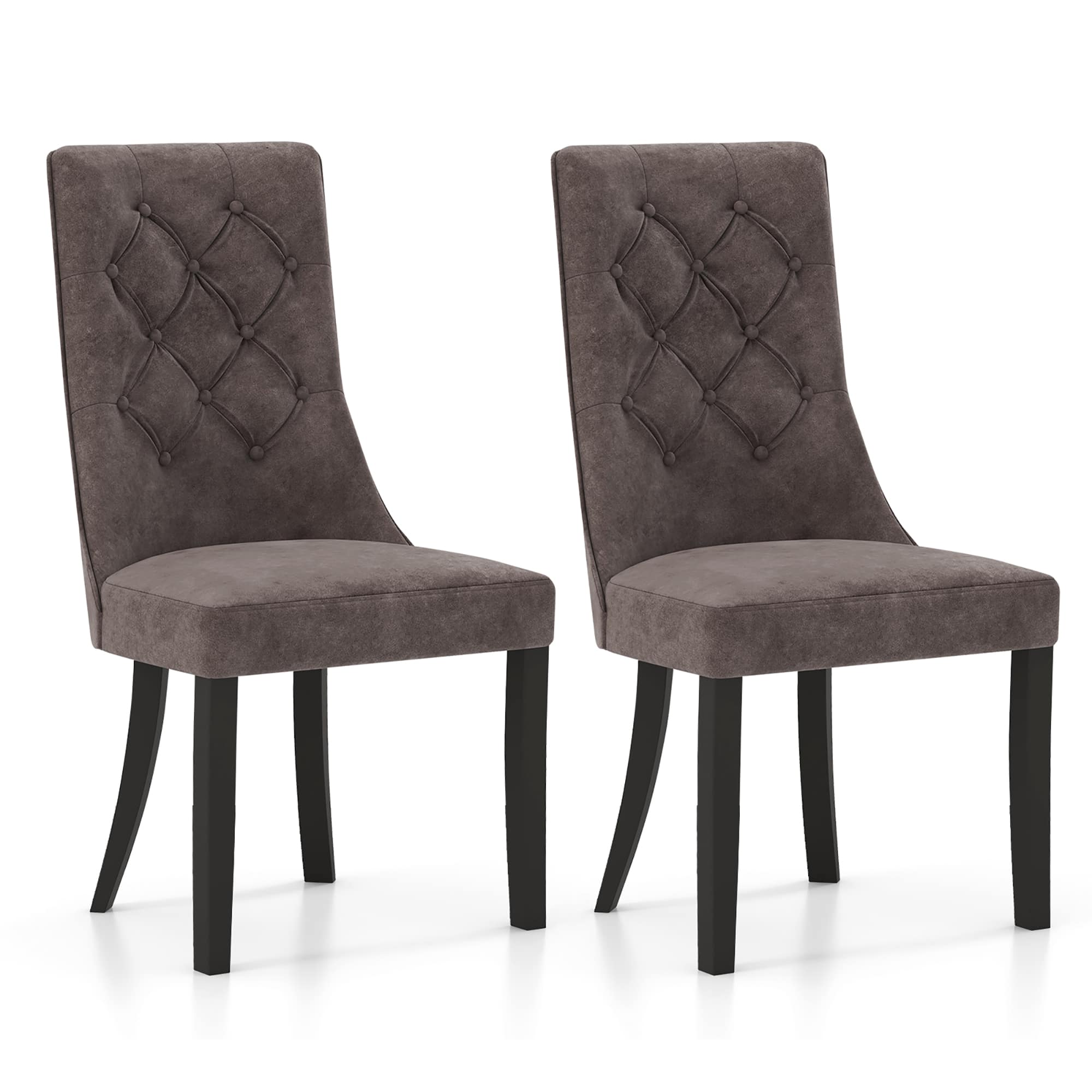 Gymax - Tufted Dining Chairs Set of 2 w/ High Backrest Rubber Wood Legs Padded Seat - Light Gray