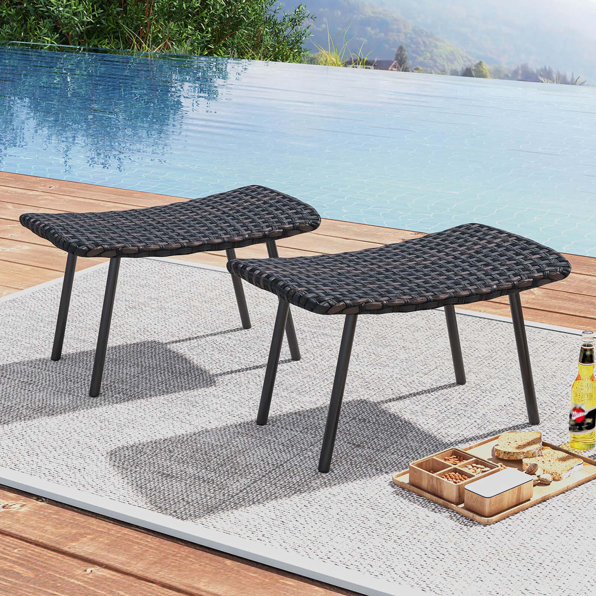 Angle. Costway - Set of 2 Patio Rattan Ottoman with Padded Quick Dry Foam & Heavy-Duty Metal Legs - Mix Brown.