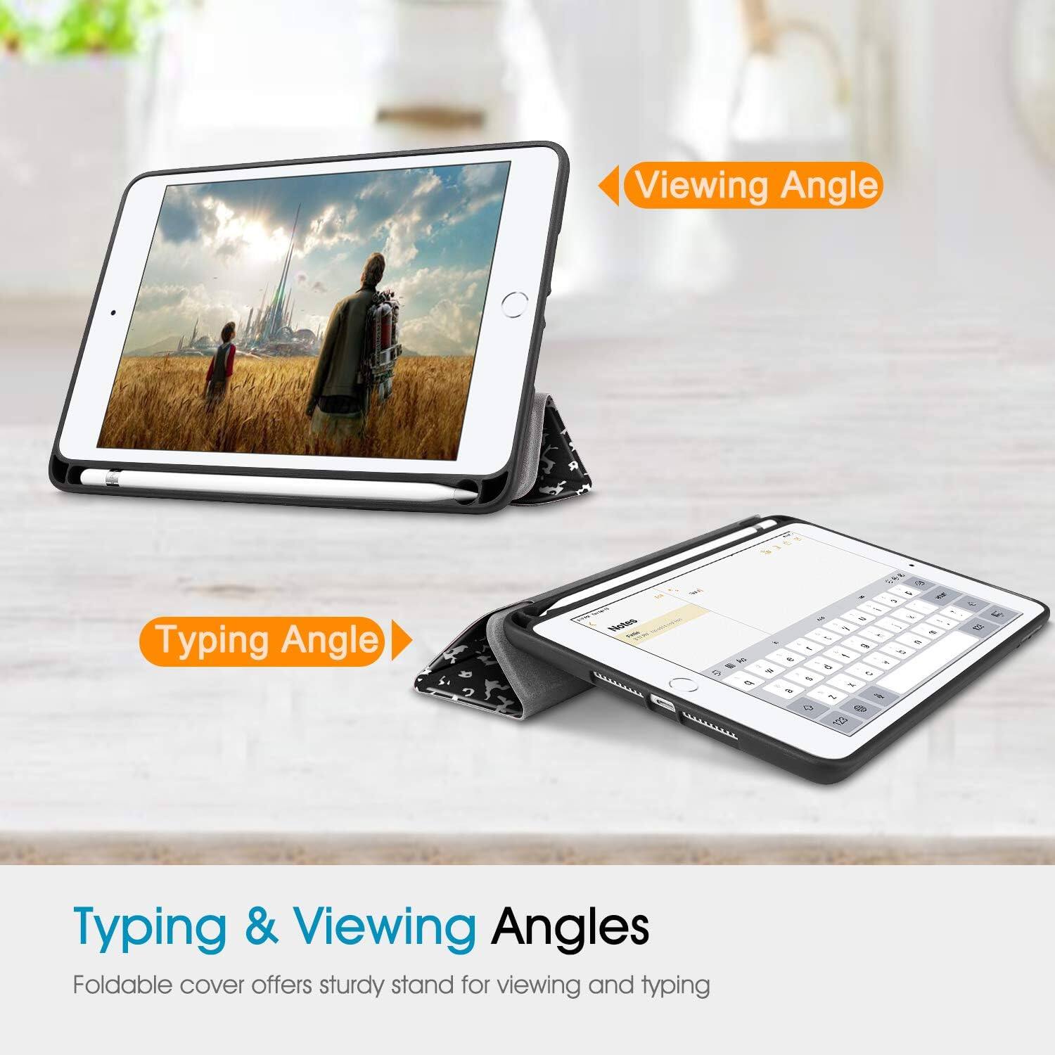 Viewing Angle  
Typing Angle  

Typing & Viewing Angles  
Foldable cover offers sturdy stand for viewing and typing