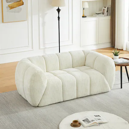 Front. Anysun - Chenille Pure Foam Loveseat Sofa – Modern Quilted Cloud, Deep-Seat Comfortable Chenille Frabic - Beige.