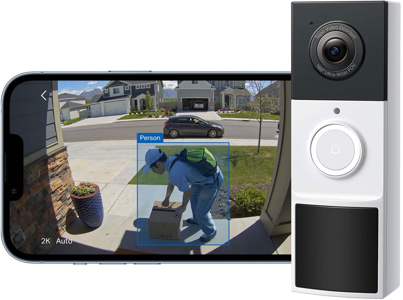 The text on the image reads "Doorbell 160 FOV Ultra-Wide Person 2K Auto 20L."