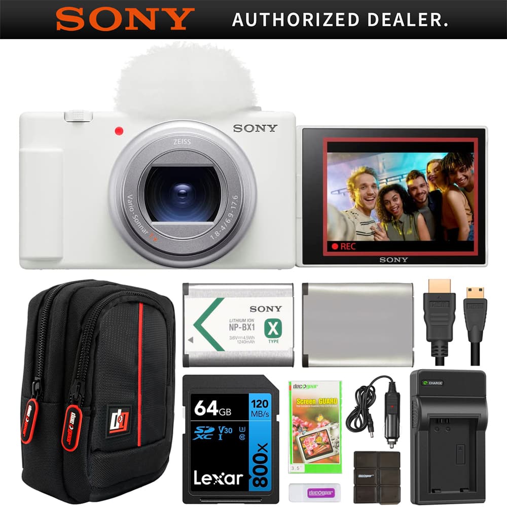 Sony - ZV-1 II Vlog 4K Camera for Content Creators & Vloggers White 2 Battery Bundle