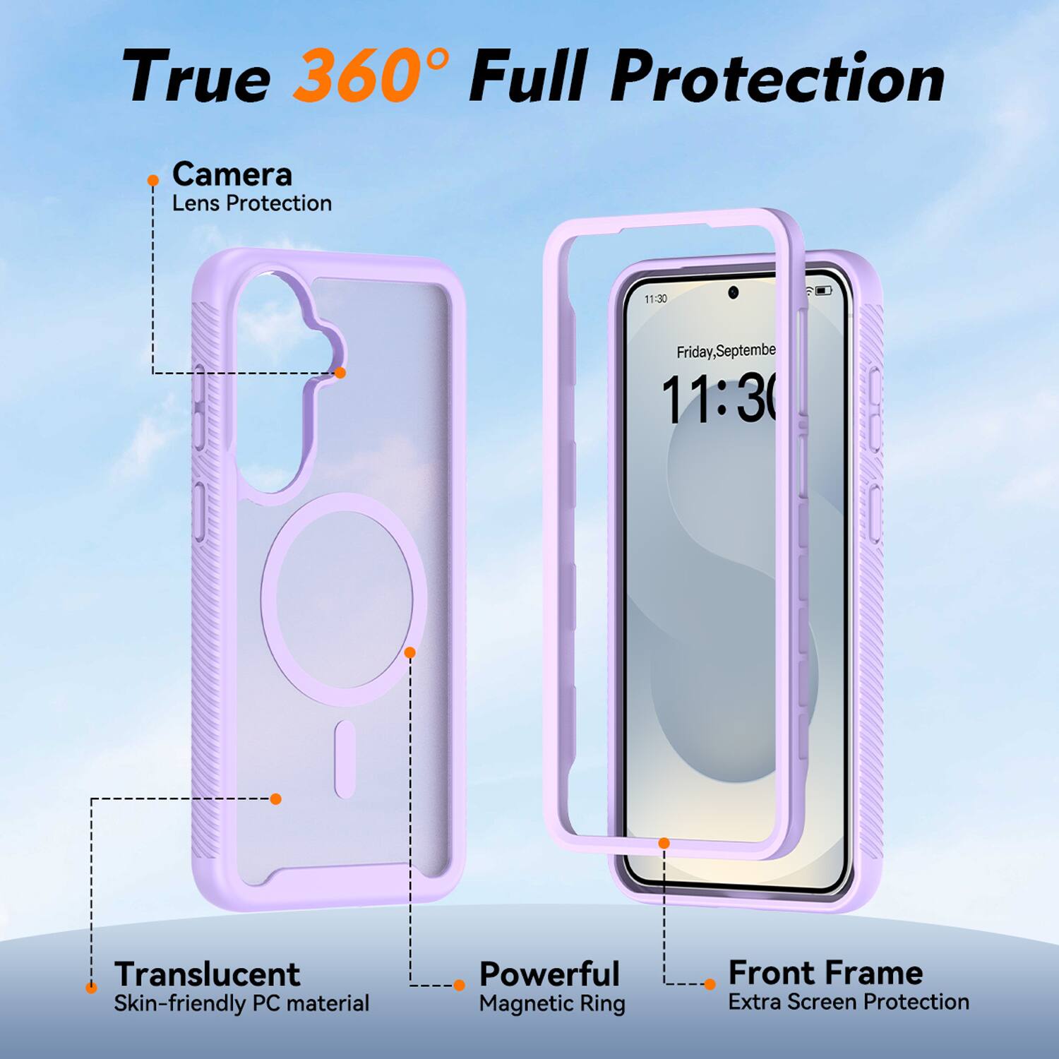True 360° Full Protection

- Camera Lens Protection
- Translucent Skin-friendly PC material
- Powerful Magnetic Ring
- Front Frame Extra Screen Protection