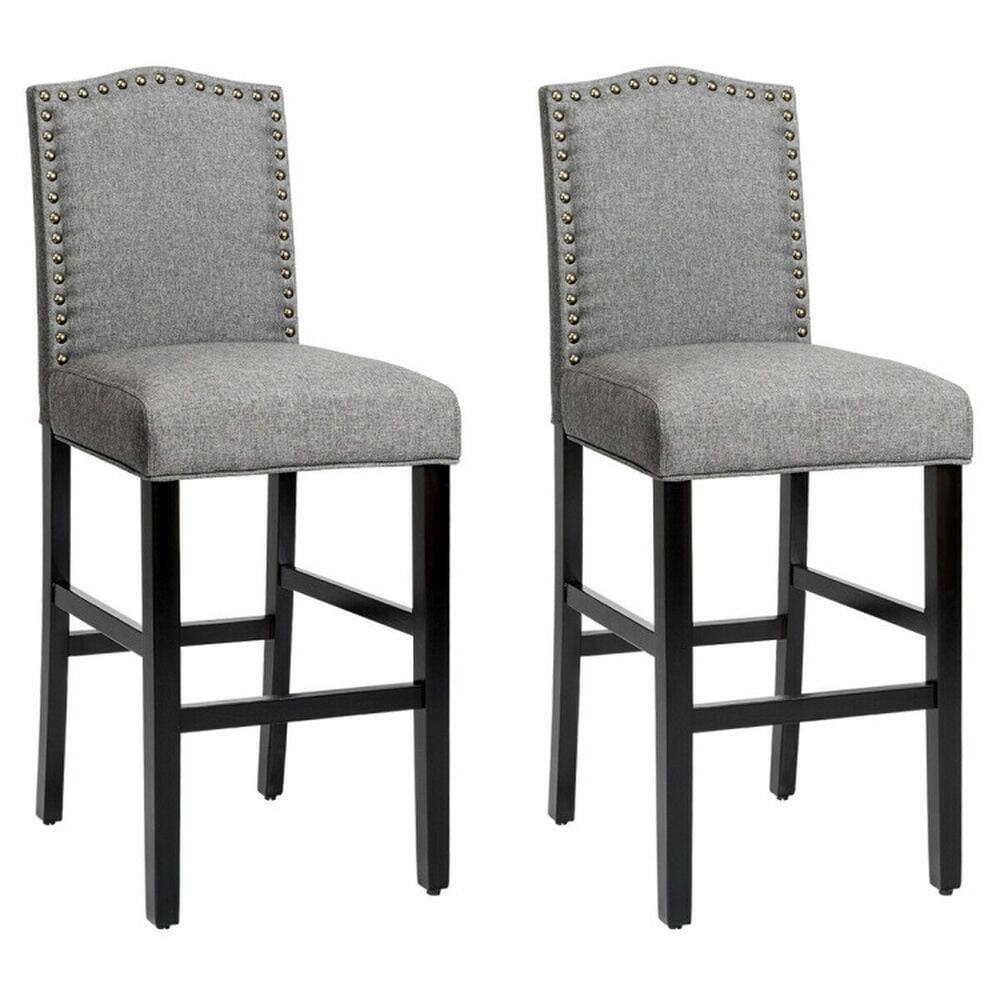 Back. Kadyn - 2-Pc Set Counter Height Dining Side Barstools with Thick Cushion-Gray, for Kitchen Island - Gray.