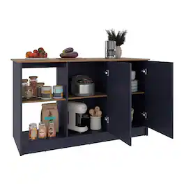 TuHome - Juniper Kitchen Island, Natural Oak, Blue - Beige