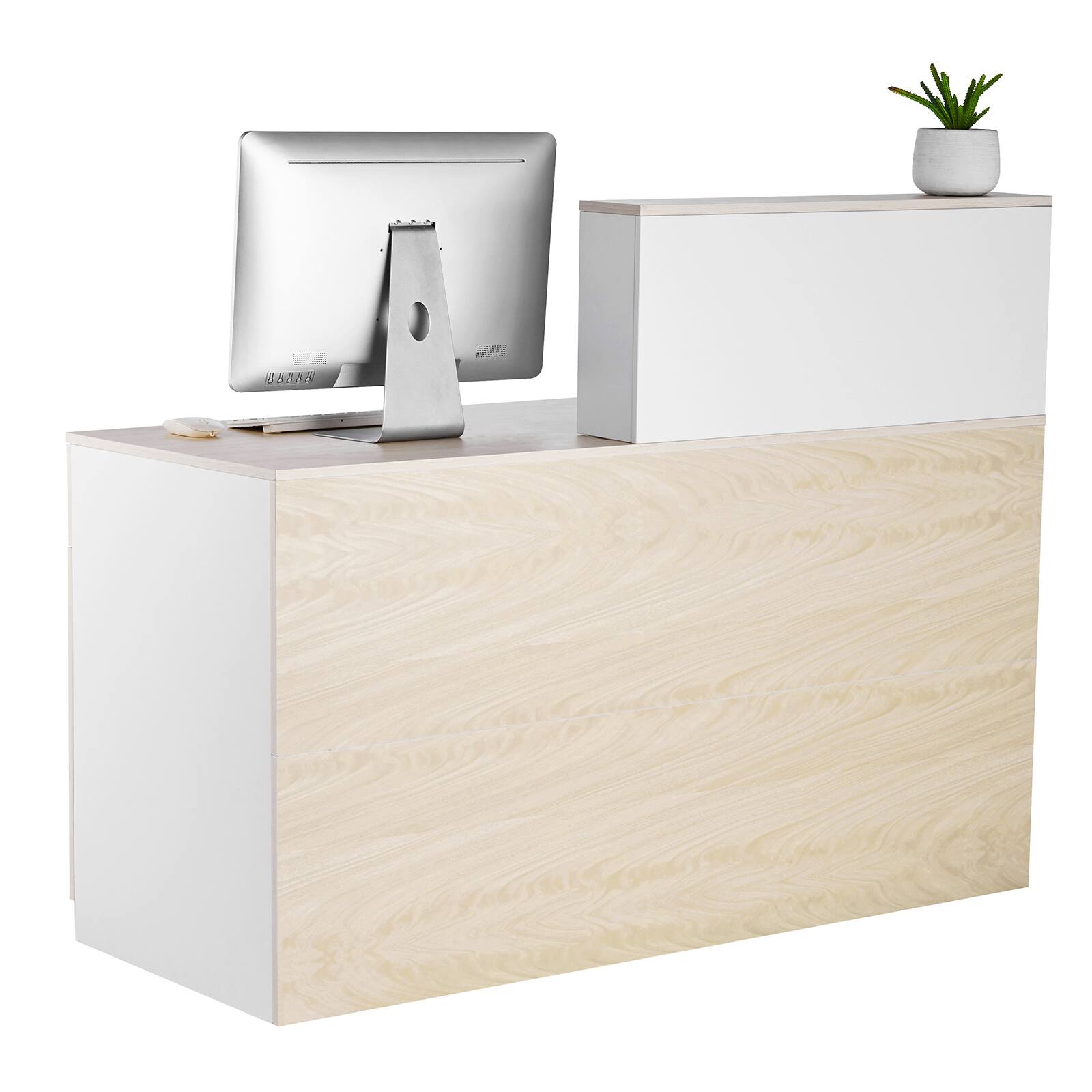 Front. VEVOR - Reception Desk, 55 Inch Rectangular Front Counter Table, Office Reception Counter - Wood.