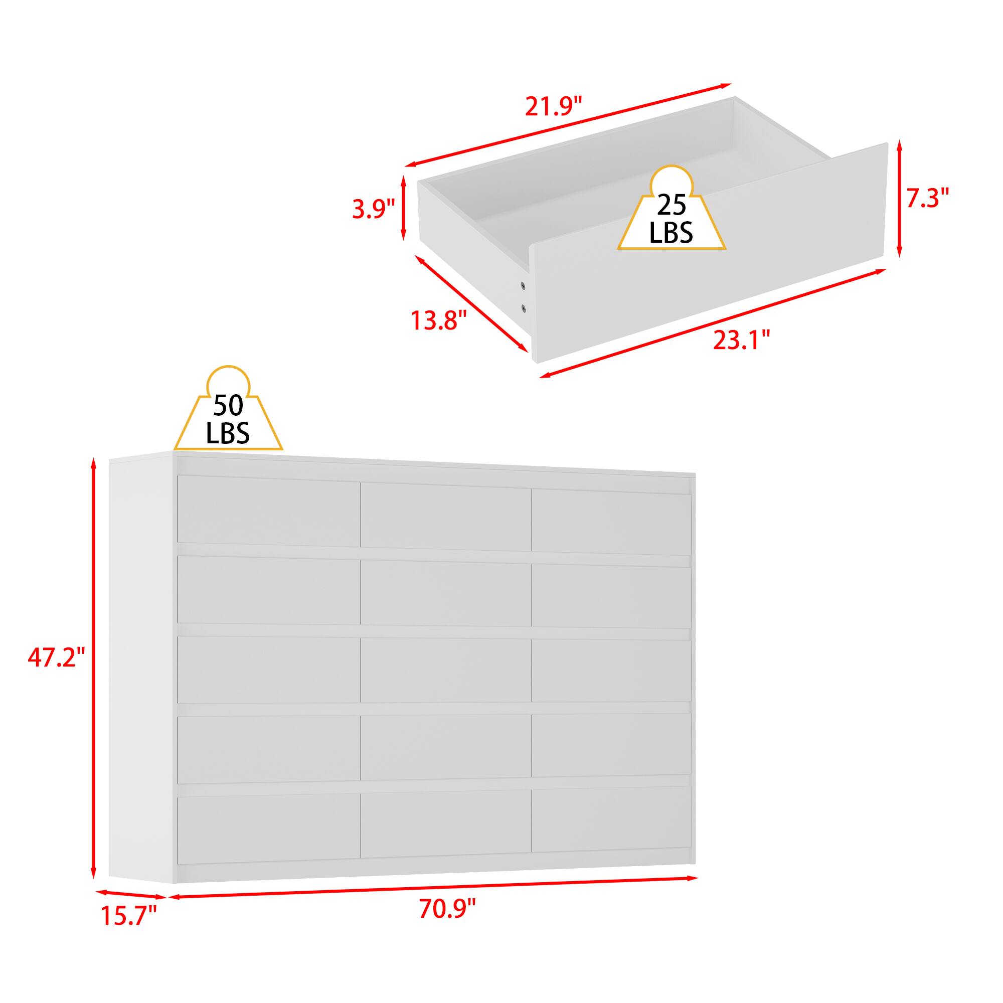 21.9", 3.9", 25 LBS, 7.3", 13.8", 23.1", 50 LBS, 47.2", 15.7", 70.9"