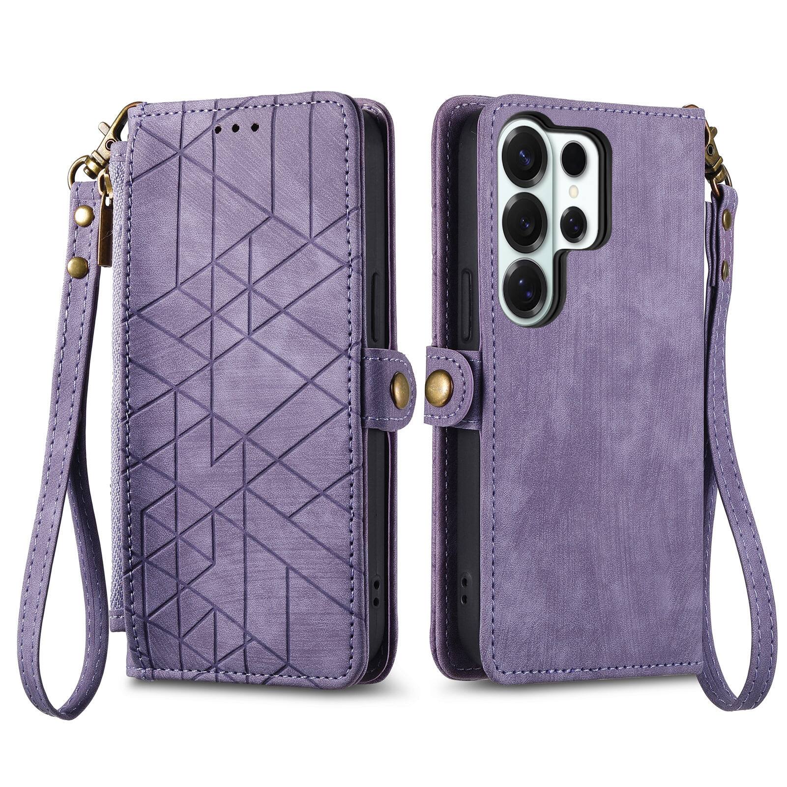 Alt View 2. Dteck - For Samsung S25 Ultra Zipper Wallet PU Leather Handbag Purse Flip Kickstand Folio Card Slots Holder Wrist Strap Cover - Purple.