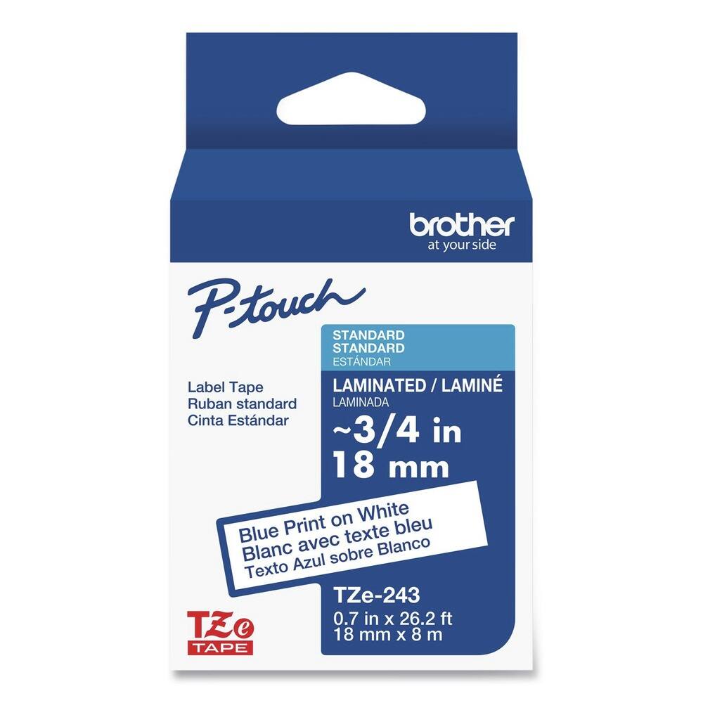 Brother - P-Touch TZE243G 0.7 in. x 26.2 ft. TZe Standard Adhesive Laminated Labeling Tape - Blue on - White