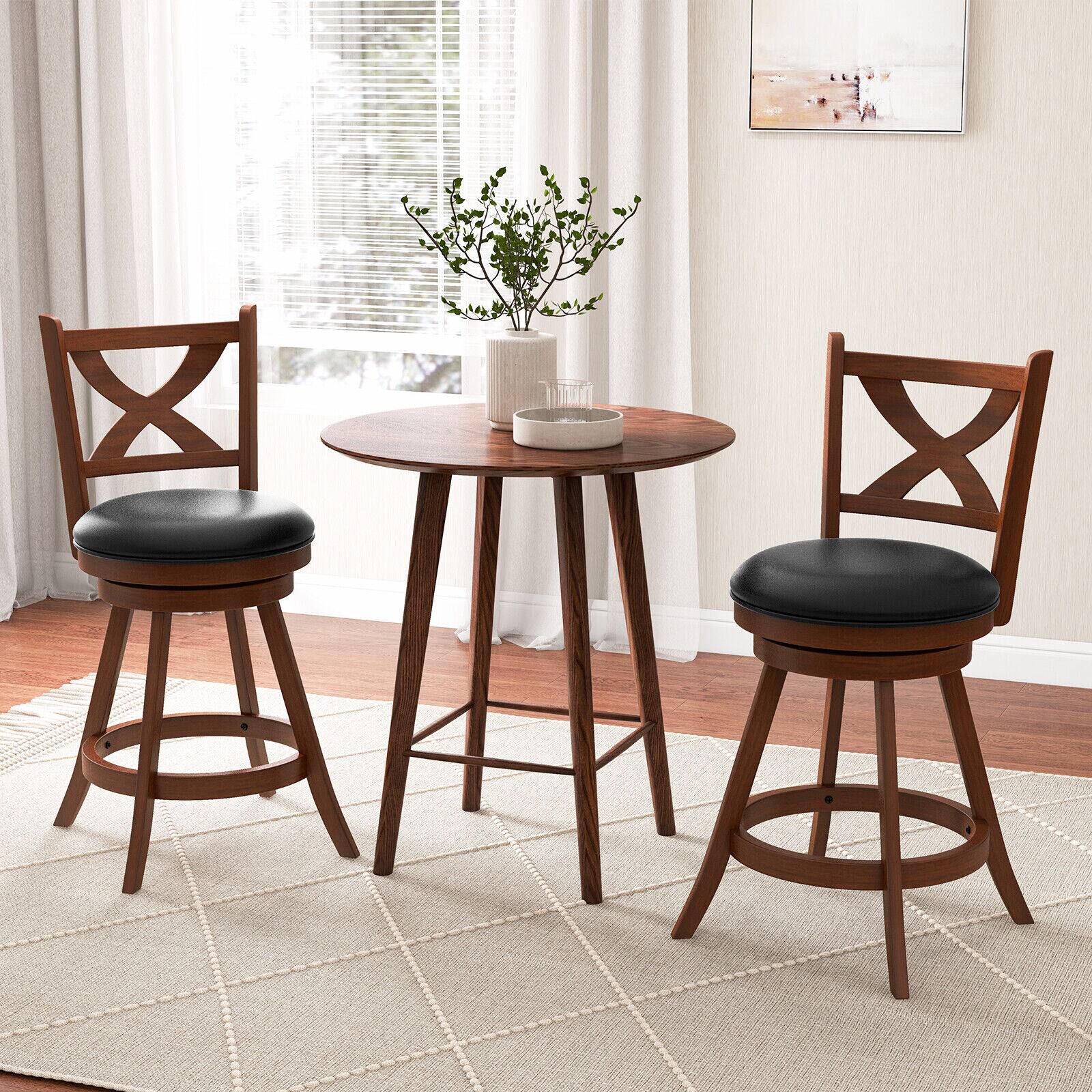 Alt View 7. Ecooso - 2 Pieces Classic Counter Height Swivel Bar Stool Set with X-shaped Open Back - Espresso.