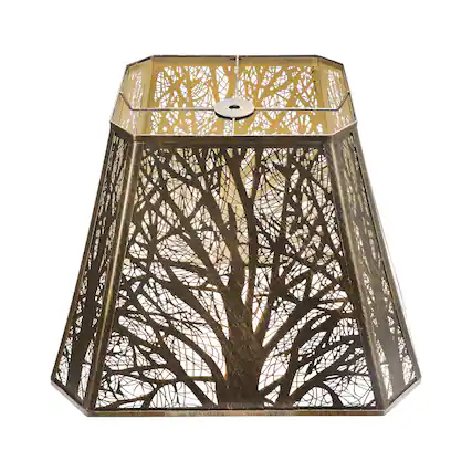 Front. Alucset - Metal Large Bell Rectangular Cut Corner Lamp Shade Replacement for Floor Table Lamps, Antique Bronze Gold, Spider Fitter - Antique Bronze & Gold.