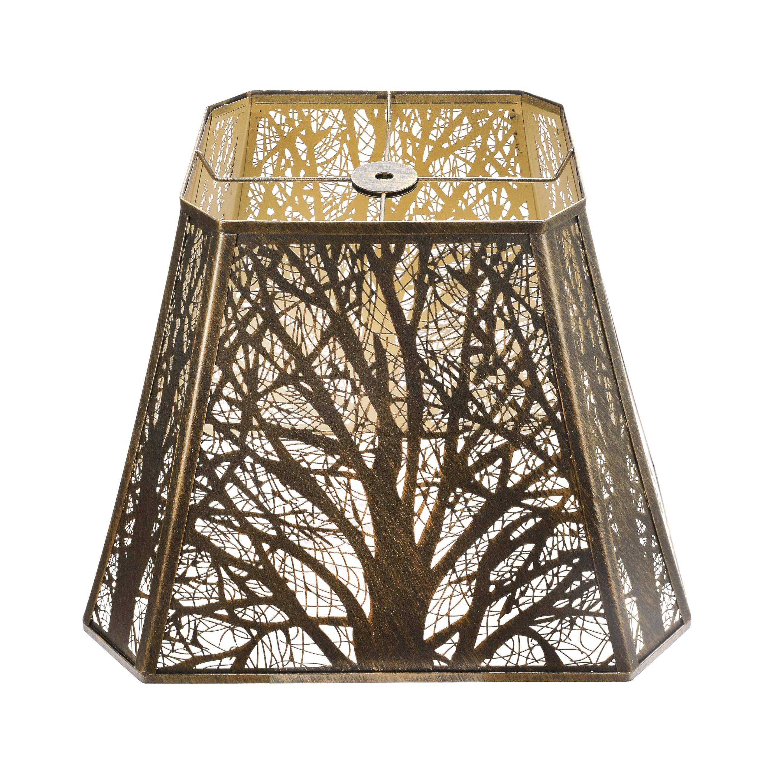 Front. Alucset - Metal Large Bell Rectangular Cut Corner Lamp Shade Replacement for Floor Table Lamps, Antique Bronze Gold, Spider Fitter - Antique Bronze & Gold.