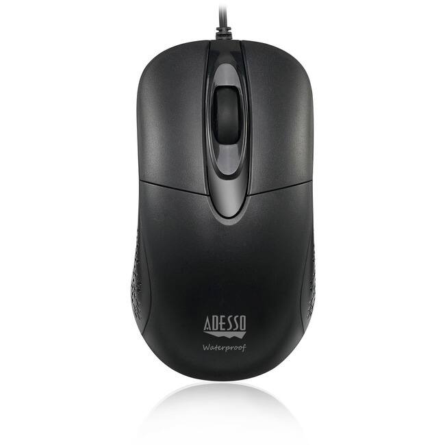 Adesso - iMouse W4 Waterproof Antimicrobial Optical Mouse - Optical - Cable - USB - 1000 dpi - Scroll Wheel - 3 Bu - Wired - Black
