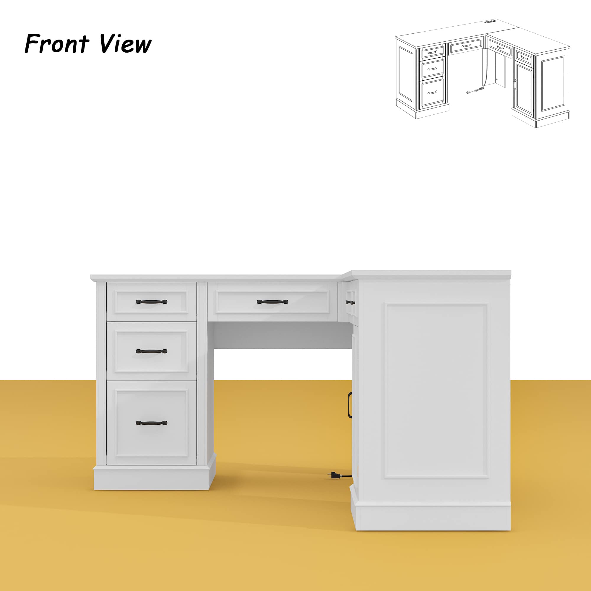 Famapy - Corner Desk: Multifunctional, Organized & Tech - Friendly Workspace - White