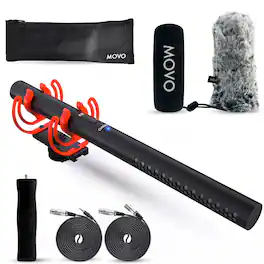 MOVO - X3-II Shotgun Microphone for Camera - 11” XLR Supercardioid Boom Mic for Filmmaking, DSLR Video, Interviews