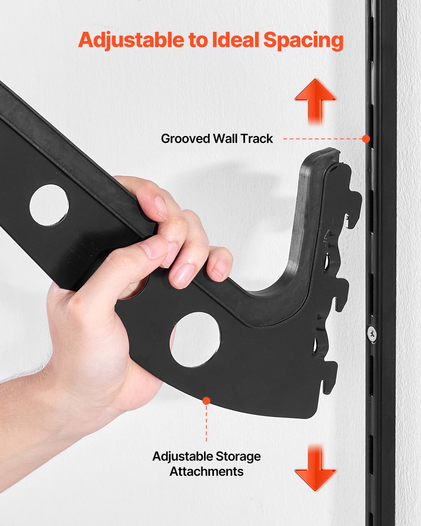 Adjustable to Ideal Spacing  
Grooved Wall Track  
Adjustable Storage Attachments