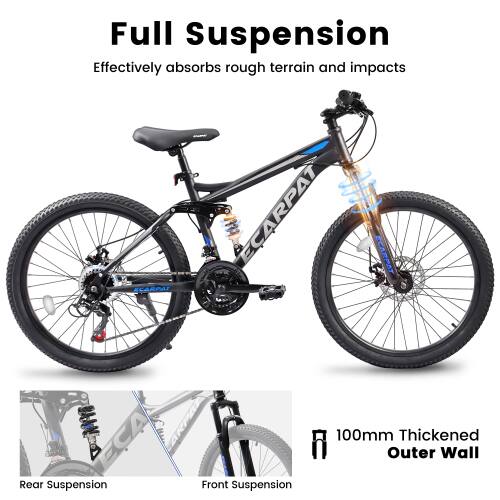 Full Suspension  
Effectively absorbs rough terrain and impacts  

CARPAT  

Rear Suspension  
Front Suspension  

100mm Thickened Outer Wall