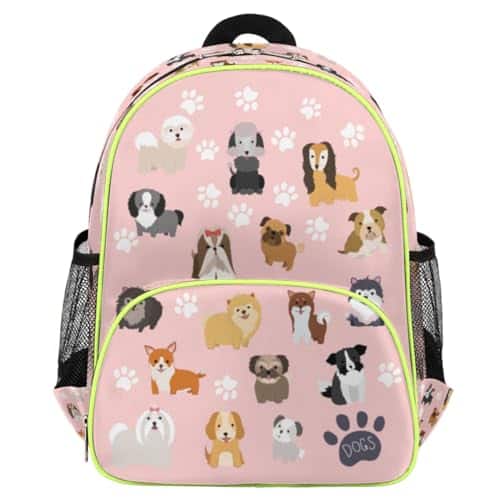 Live At Space - Dog Backpack For School Puppy Pink Waterproof Casual Daypack Bookbag With Chest Strap To 14 2 In