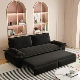 JUJABU - 73.2" Queen Pull Out Sofa Bed, 3-in-1 Convertible Sleeper Sofa, Velvet Loveseat Bed - Black