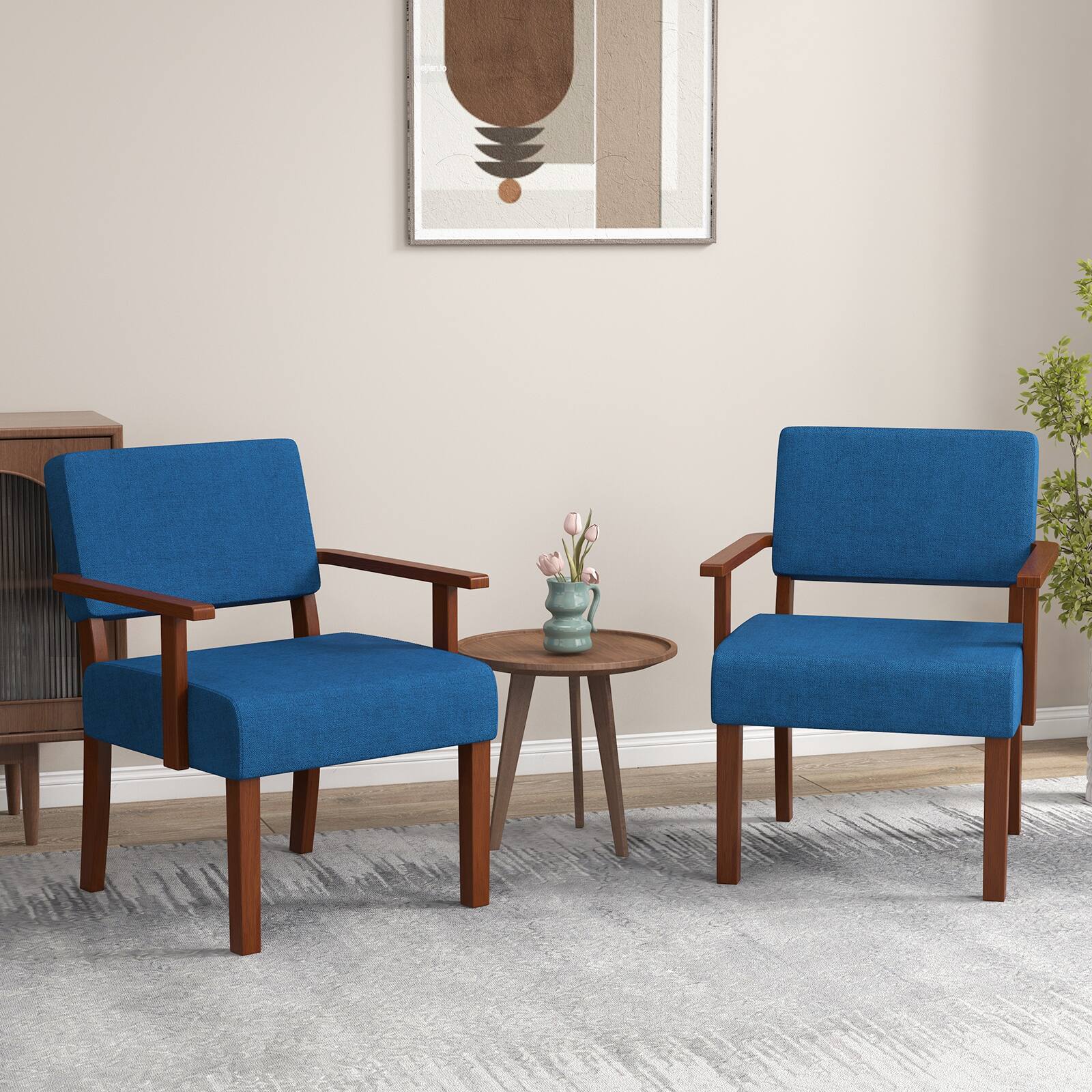Alt View 7. Ecooso - Linen Accent Chair with Soft Padded Seat and Backrest for Living Room Comfort - Blue.