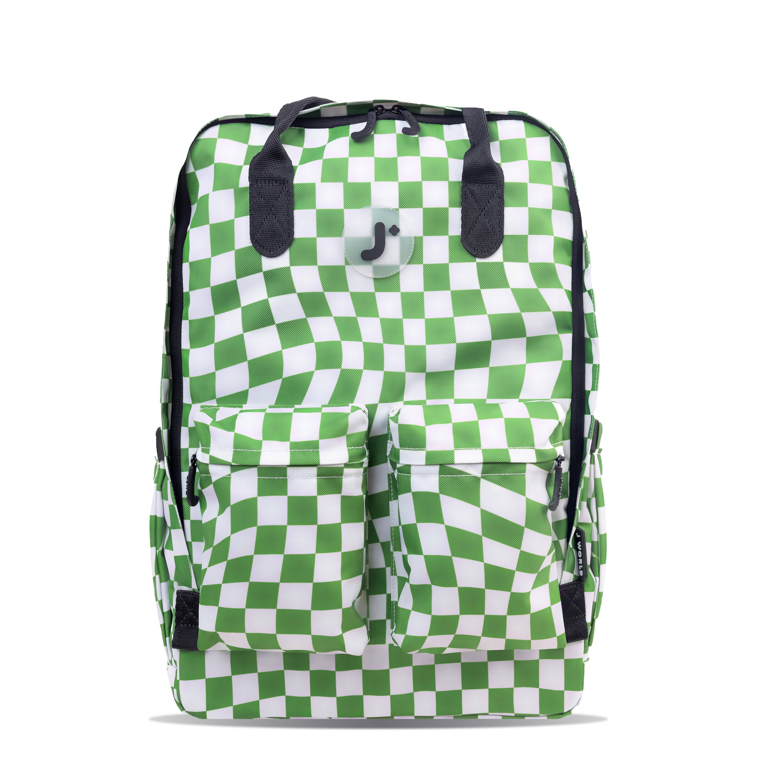 Front. J World - J World Unisex Timo Multi-Functional Laptop Backpack for School and Travel, Matcha Checkers - MATCHA CHECKERS.