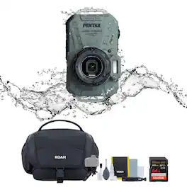 Pentax - WG 1000 All Weather Compact Camera Olive and Accessories Bundle - Black