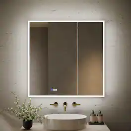 WELLFOR - 36 in. W x 36 in. H Square Recessed/Surface Mount LED Medicine Cabinet with Mirror, 3x Magnifier, USB, Type C - Silver