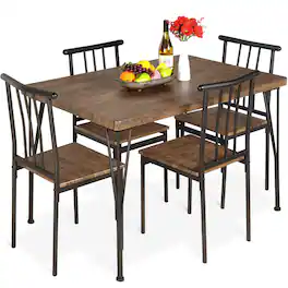 Best Choice Products - 5-Piece Indoor Modern Metal Wood Rectangular Dining Table Furniture Set w/ 4 Chairs - Drift Brown