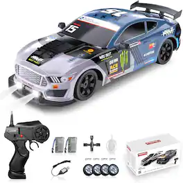 Loheer - 1:16 RC Drift Car 4WD High Speed Remote Control Racing Vehicle with LED Lights and Two Batteries