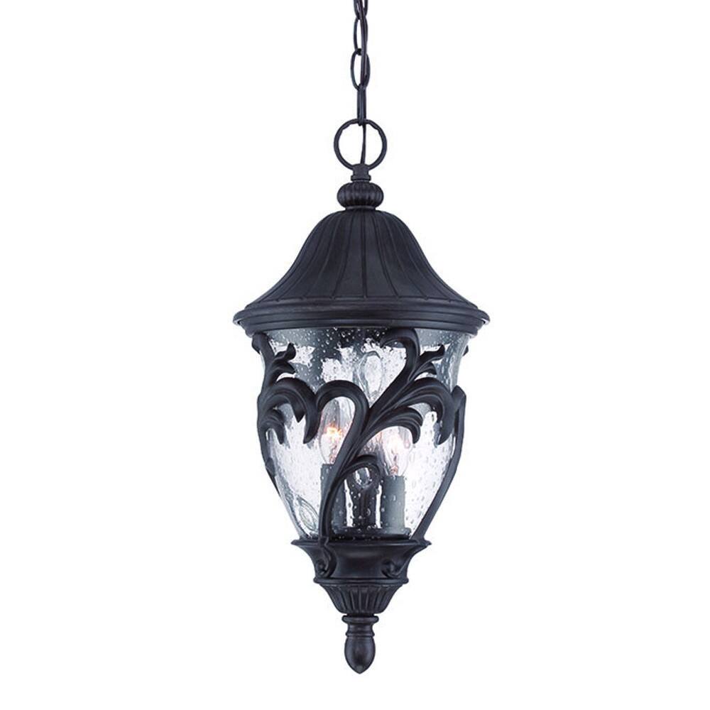 Front. Hivvago - Hivvago Three Light Matte Black Leaf Detail Hanging Light - Black.