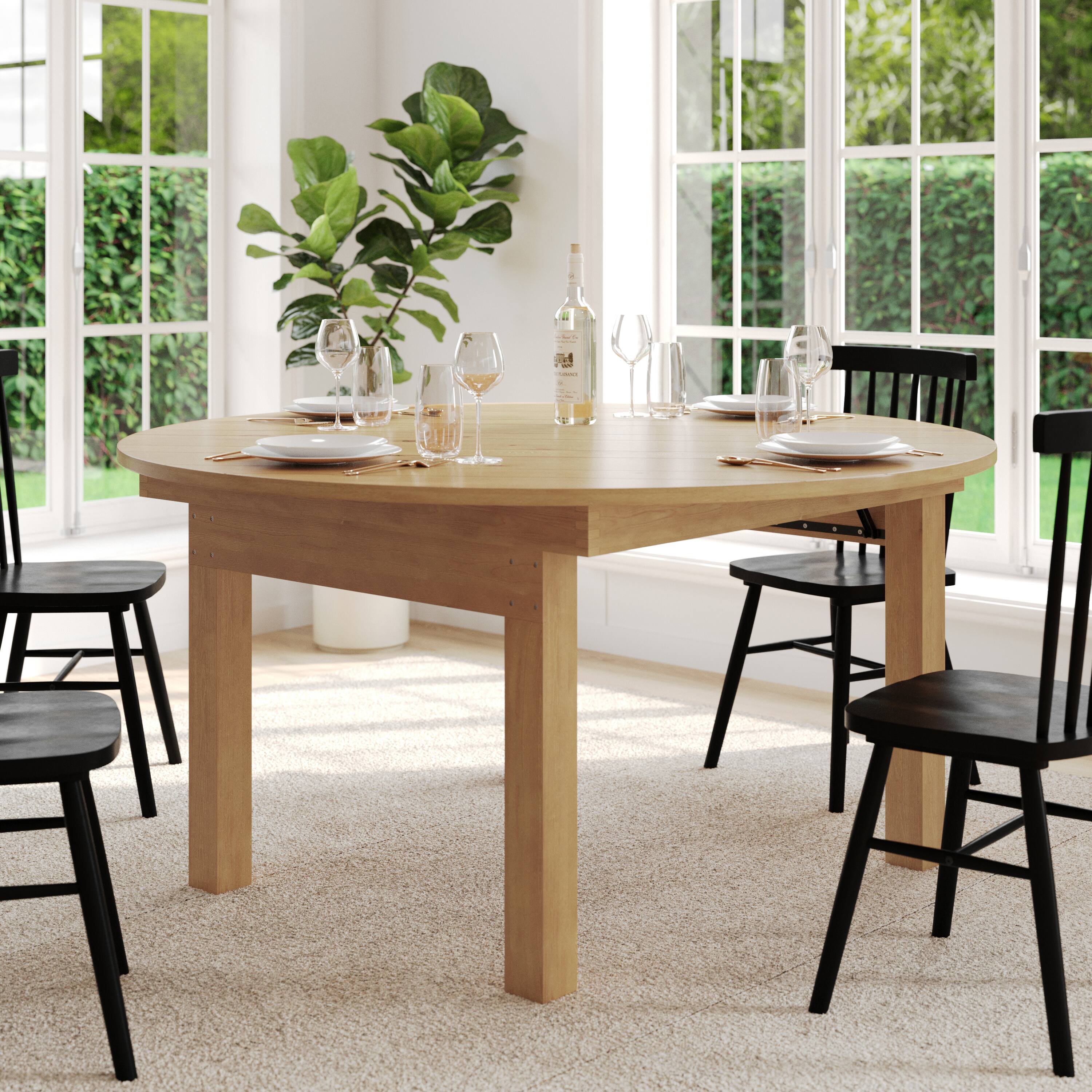 Alt View 3. Flash Furniture - HERCULES 60" Round Light Natural Commercial Farmhouse Folding Table, Antique Rustic Solid Pine Dining Room Table with Fo - Natural.