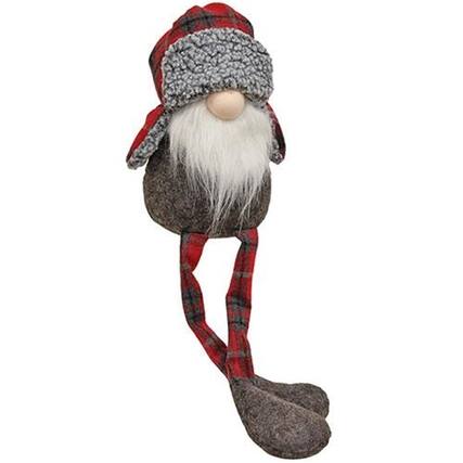 Front. BreeBe - *Large Dangle Leg Winter Plaid Gnome - Multi.